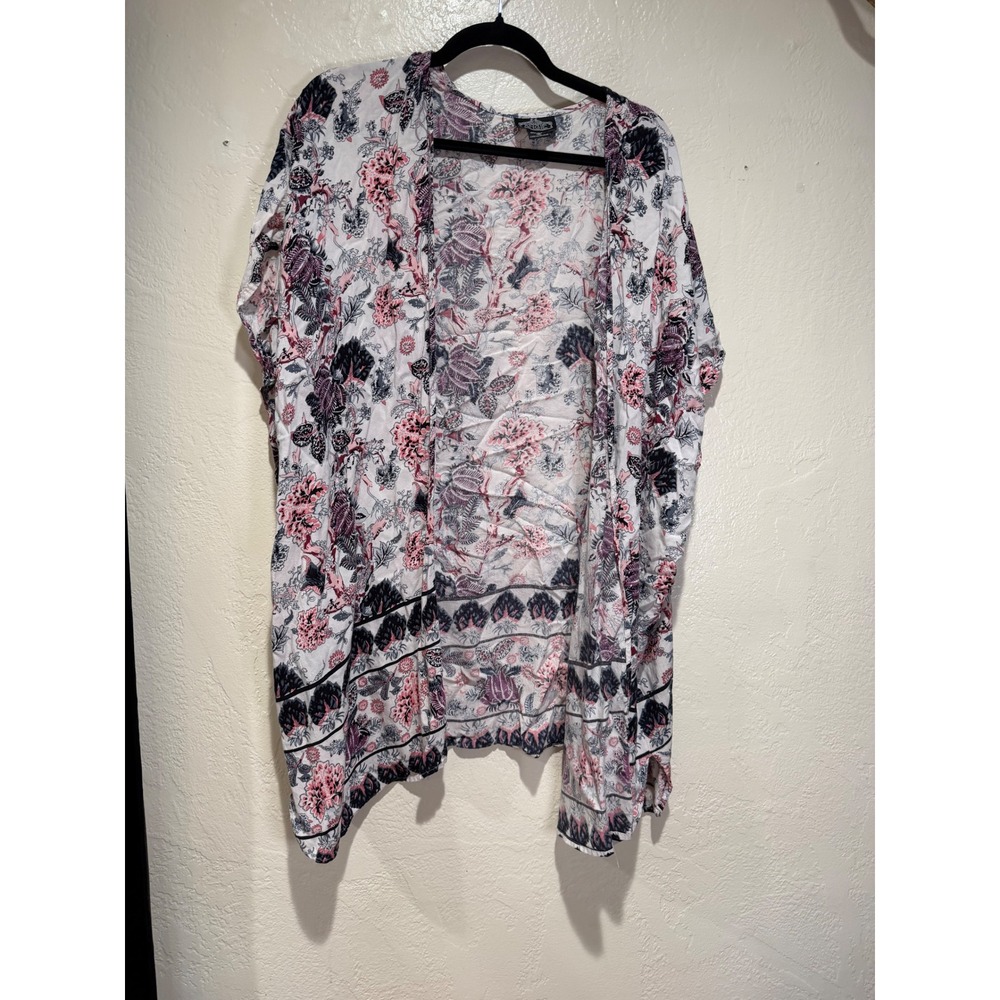 Angie Womens Floral Paisley Kimono Wrap Pink Purple White Rayon Size M OS Fits L